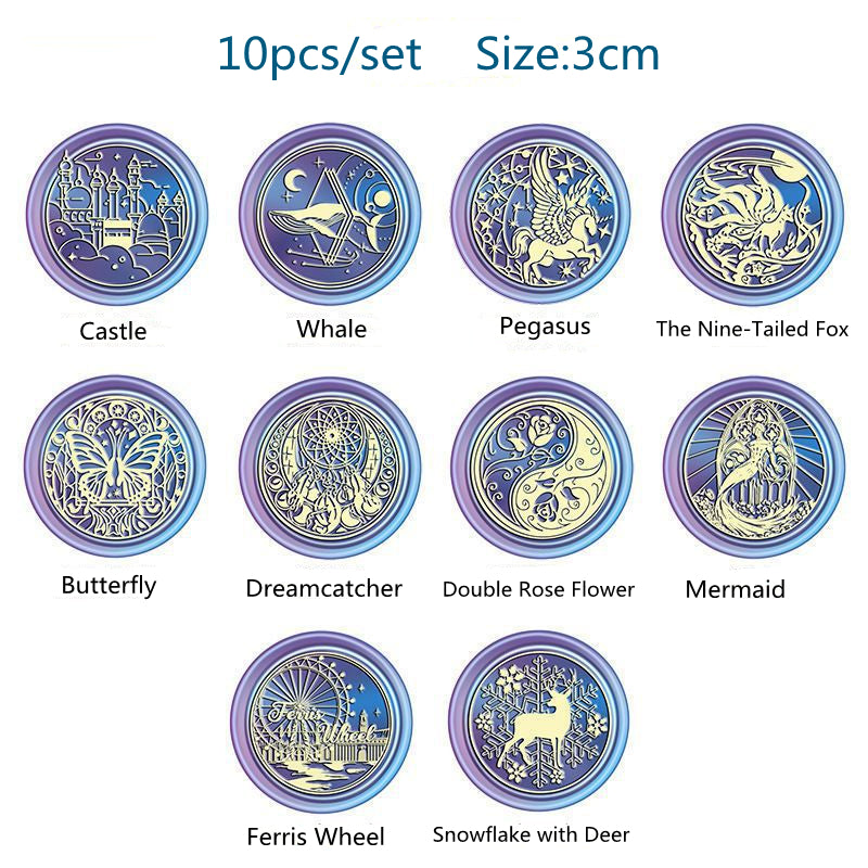 10PCS/Set Beautiful Stamps 3CM Zinc Alloy with Storage Box