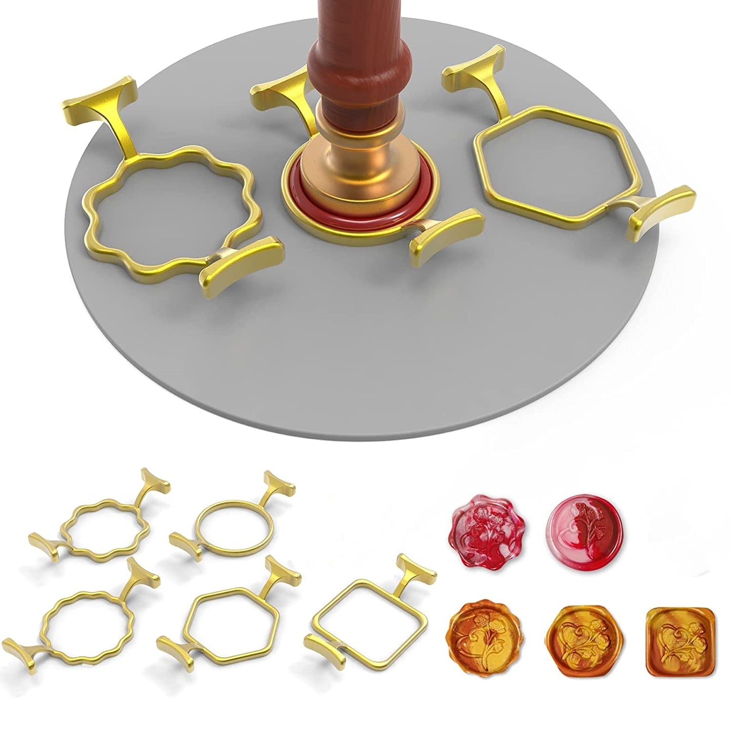 5PCS Metal Wax Seal Molds Wax Seal Stamp Rings Set with 1PC Silicone Mat
