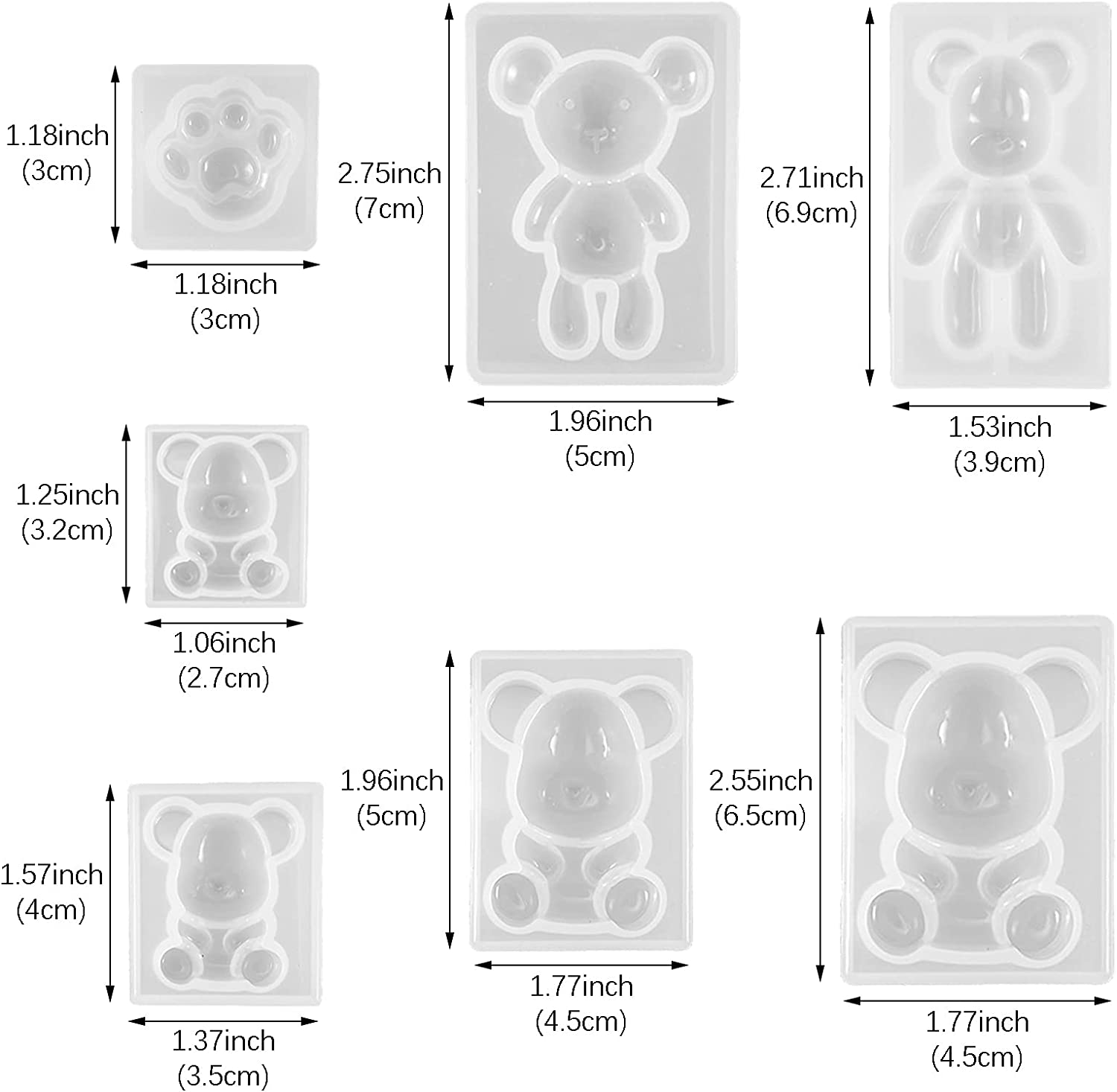 7 Pack 3D Bear Paw Epoxy Resin Silicone Molds,Animal Silicone Molds for Casting Candy Fondant Cake Craft DIY Decoration
