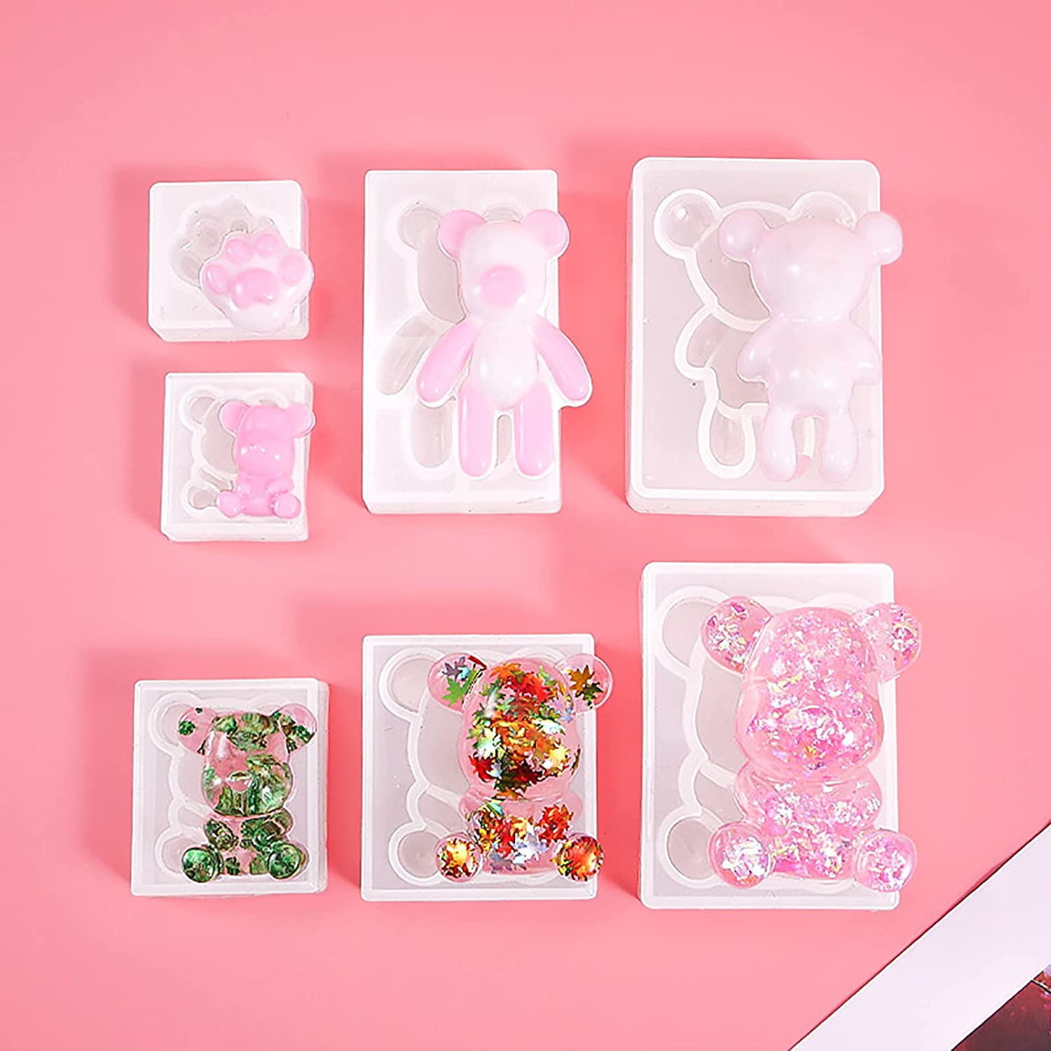 7 Pack 3D Bear Paw Epoxy Resin Silicone Molds,Animal Silicone Molds for Casting Candy Fondant Cake Craft DIY Decoration