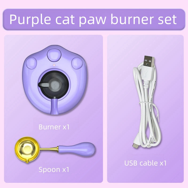 Cat Paw Electronic Sealing Wax Melter Burner Warmer Furnace with Spoon