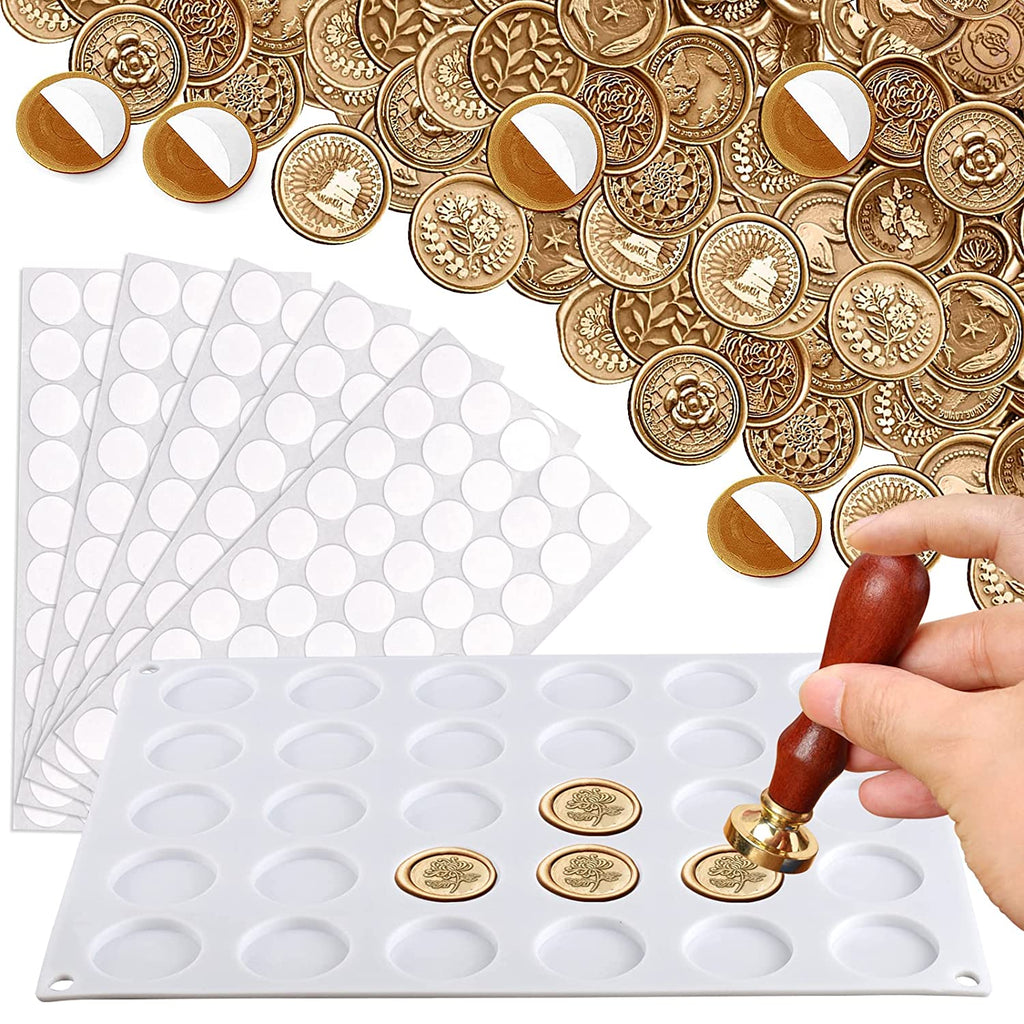 Wax Seal Silicone Mat for Wax Sealing Stamp, 24 Cavity Wax Seal Molds  Silicone with 200Pcs Removable Sticky Adhesive Dots for DIY Craft Adhesive