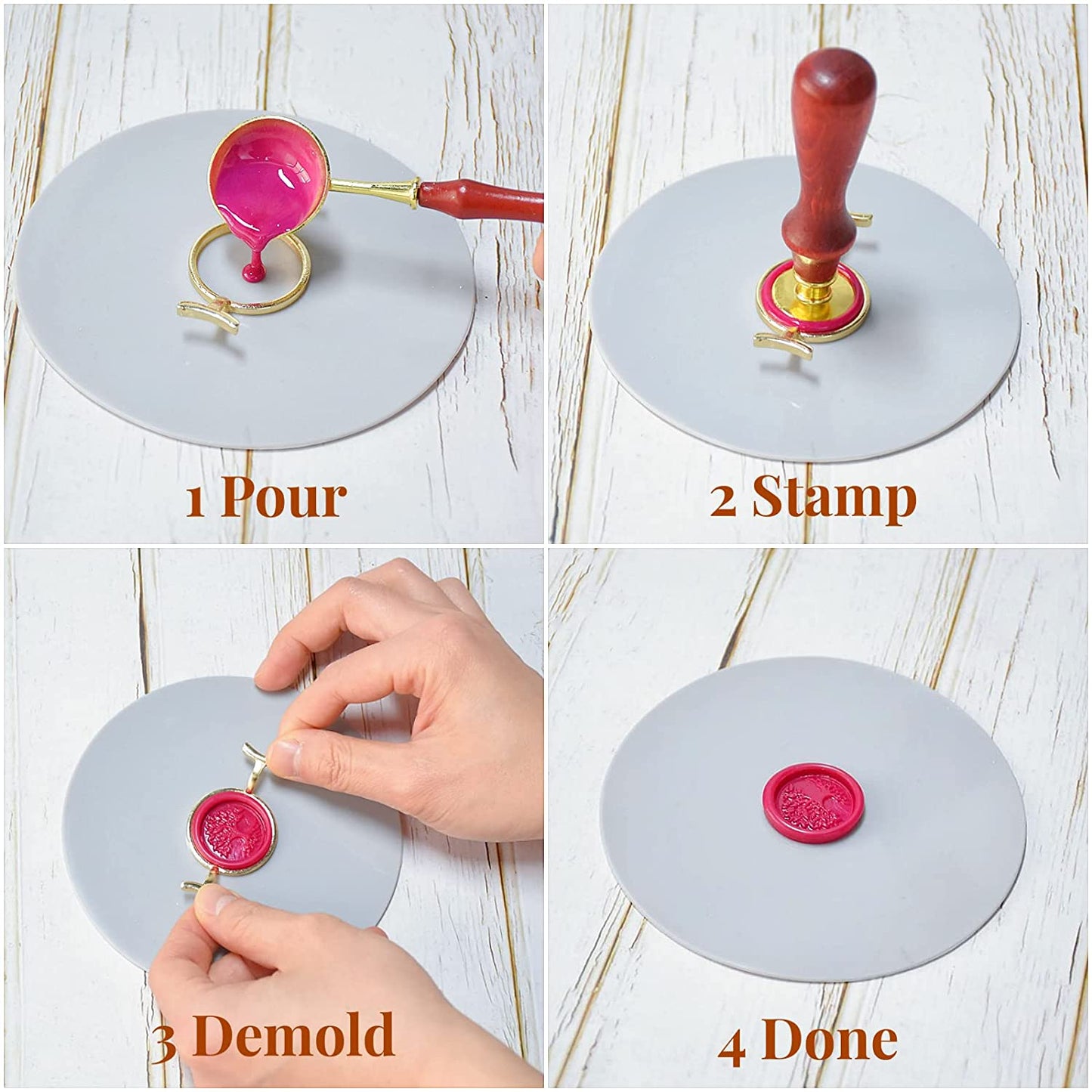 5PCS Metal Wax Seal Molds Wax Seal Stamp Rings Set with 1PC Silicone Mat